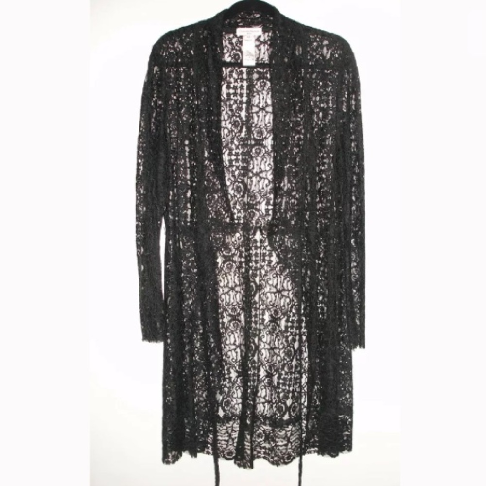 Christian Lacroix Bazar Vintage Black Lace Over-Dress Coat Size 46 - US 14